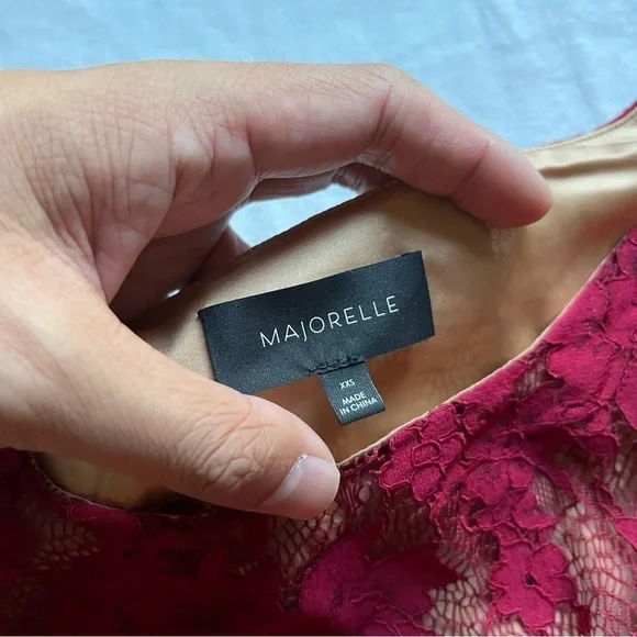 Majorelle magenta burgundy lace knit ruffle sleeveless mini dress - Picture 4 of 5